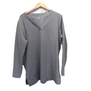 Duluth Trading Co Womens V Neck Ponte Pro Stripe Tunic Shirt Black Gray XXL